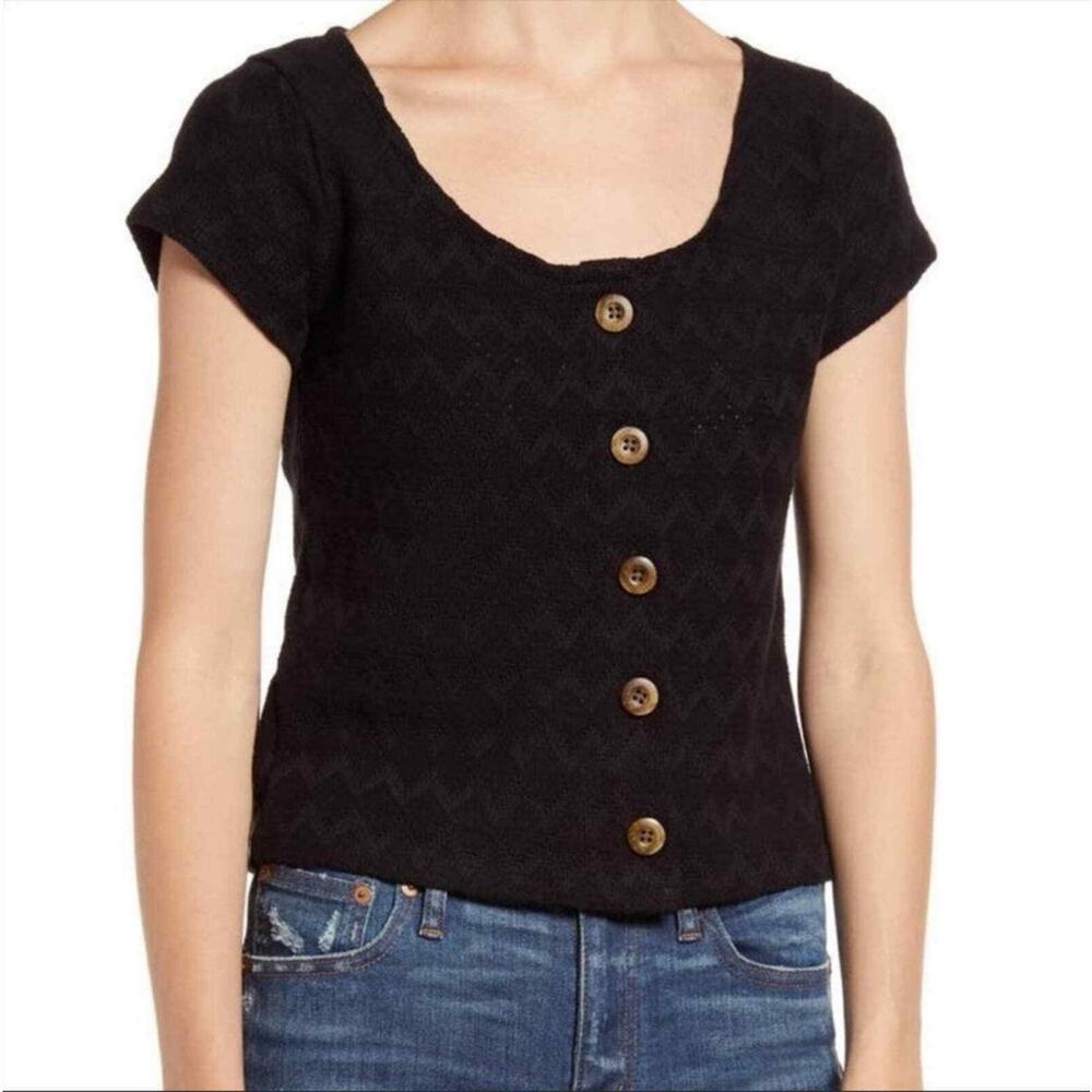 New Madewell Knit Pointelle Button-Front Scoop Tee Women's S